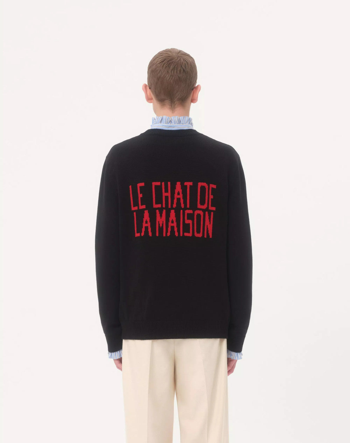 Valentino Men's Le Chat De La Maison Wool Logo Cat Embroidered Solid Color Crew Neck Long Sleeve Knit Sweater #81754