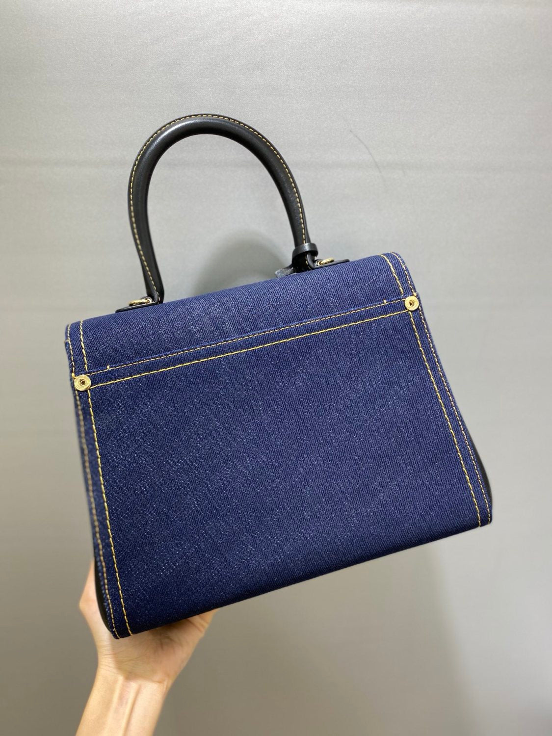 Delvaux Brillant Trench Women's Outer Stitching Solid Color Denim Patchwork Leather Tote Shoulder Bag Bags #76452
