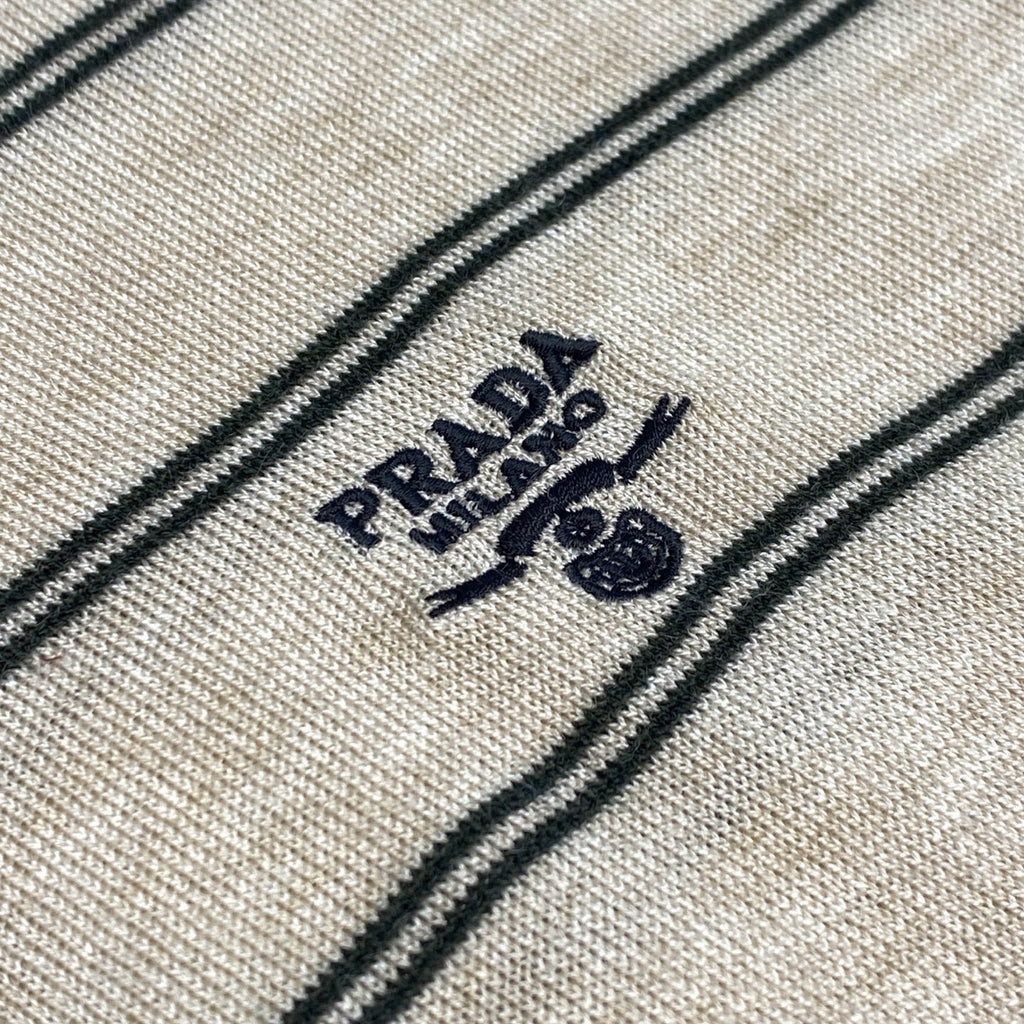 Prada Men's Summer Striped Logo Solid Color Knit Pullover Short Sleeve Polo Shirt #81199