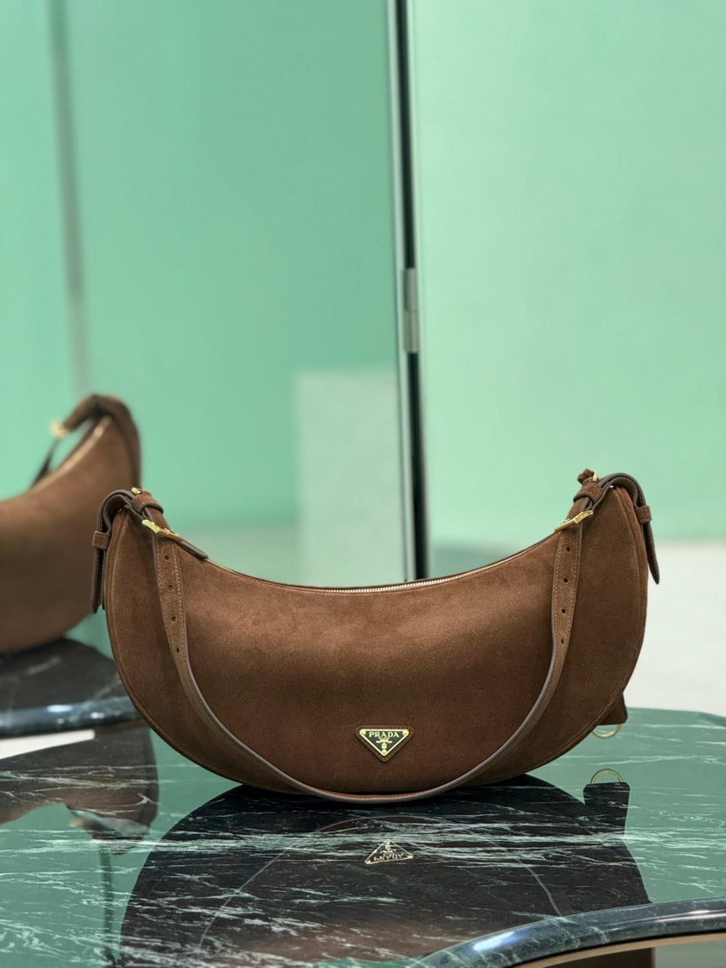 PRADA Classic Crescent Shape Suede Shoulder Bag Oversized Fit  Adjustable Handles Women's Handbag #81941L