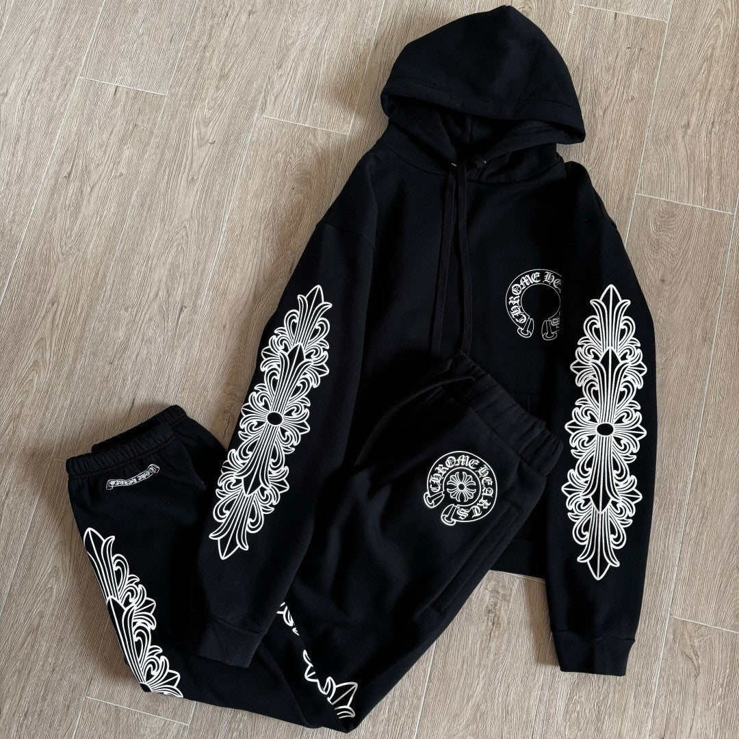 Chrome Hearts Side Floral Leg Pattern Hooded Sweatshirt Pants #375724