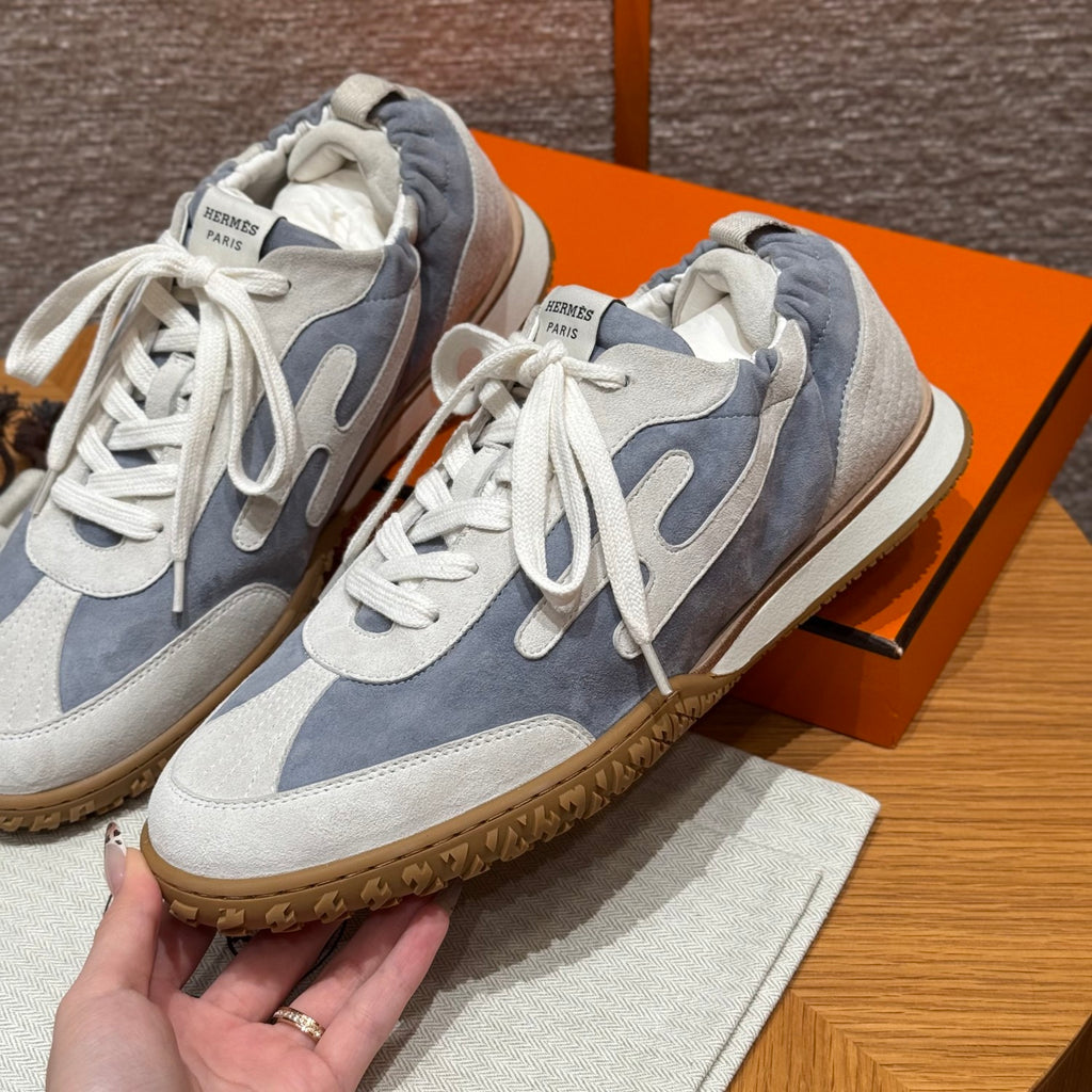Hermes Jet Men's And Women's Spring/Fall Fashion Casual Round Toe Lace Up Low Top Suede Rubber Sole Training Shoes Sneakers #78581