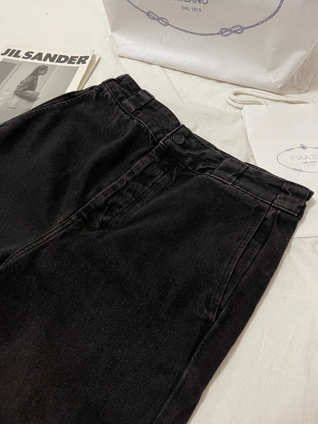 Prada Men's Spring and Autumn Solid Color Mid Waist Button Loose Jeans Pants #74355