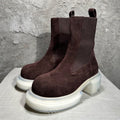 Rick Owens Men's Fall And Winter Elastic Thick Bottom Boots Round Head Suede Short Boots 7cm Fashion Trend Cowhide Mid-calf Shoes Ngvp #2466