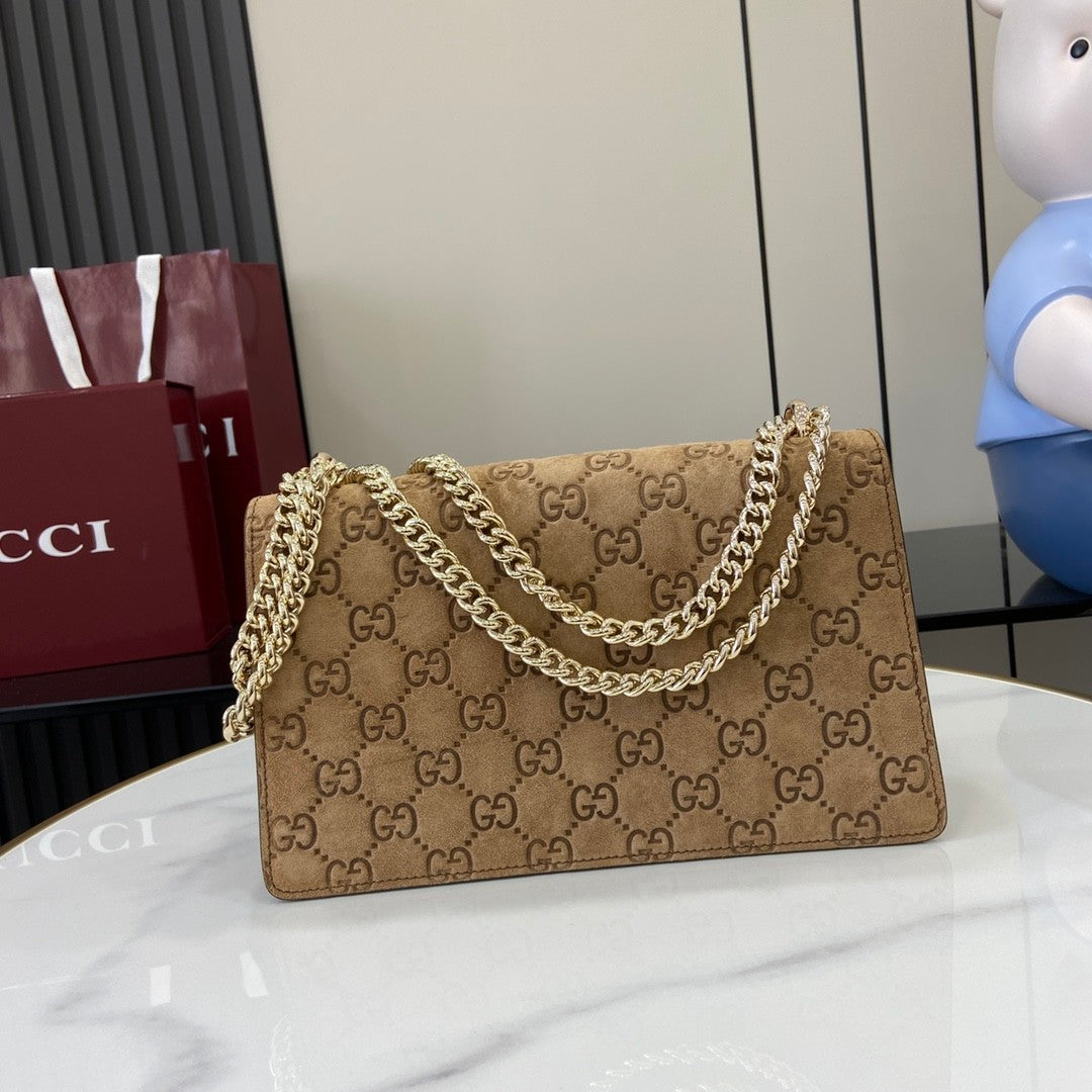 Gucci Women's Solid Color Sliding Chain Tiger Head Lock Clasp Suede Crossbody Shoulder Bag Bags #75131