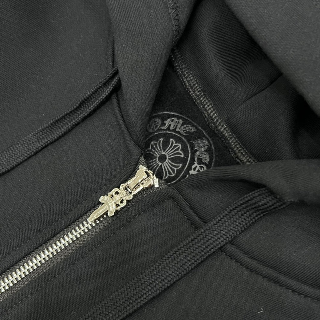 Chrome Hearts Men's and Women's Fall/Winter Fashion Casual Solid-Color Minimalist Sanskrit Letter Small Logo Print Hooded Zipper Sweatshirt Jacket #78517