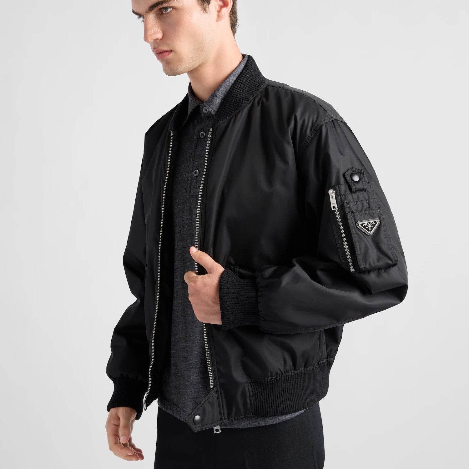 Prada Men's Fall/Winter Fashion Casual Solid Color Baseball Collar Zipper Pilot Cotton Jacket #78956