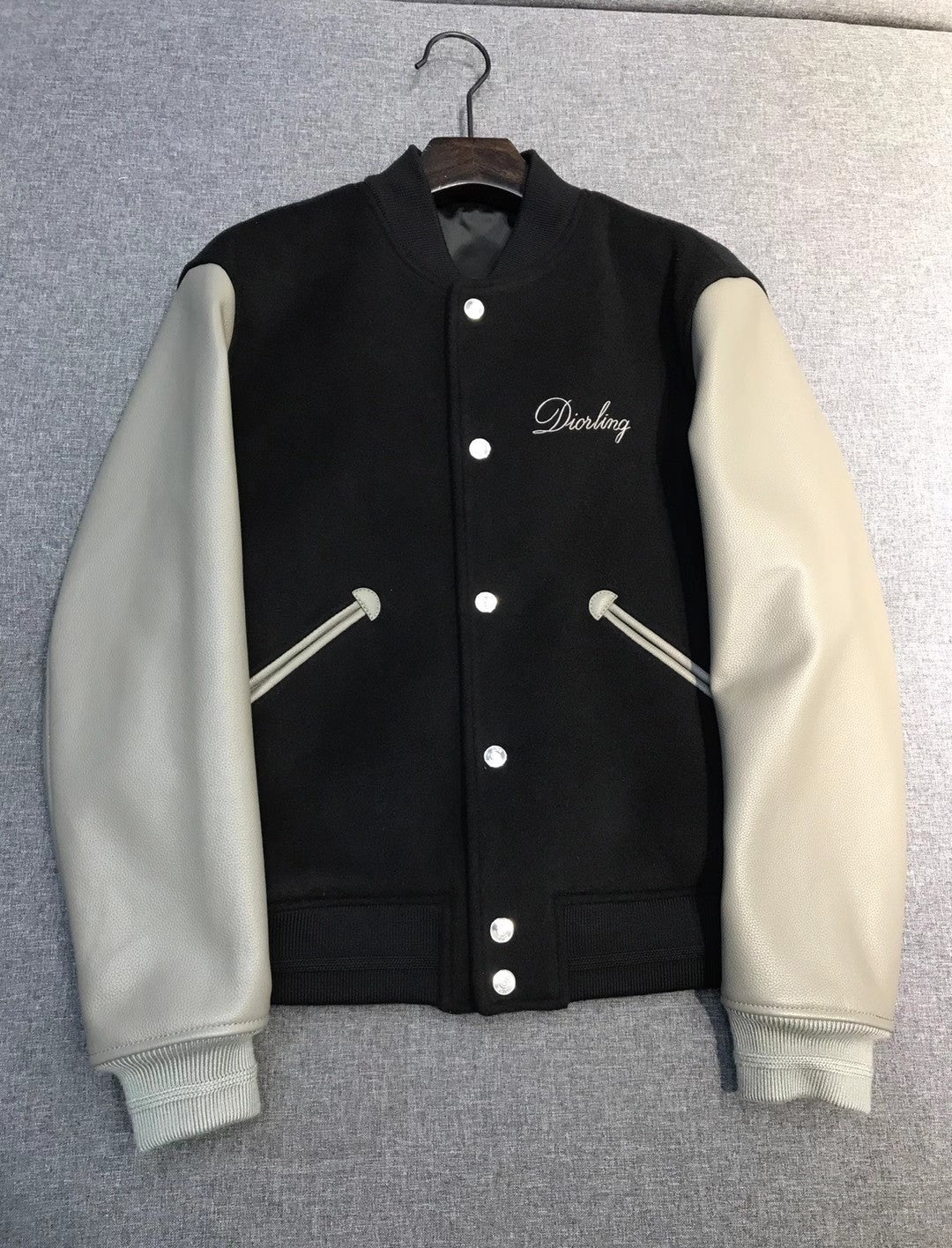 Dior Men's Spring/Fall Casual Fashion Crew Neck Single-Button Wool Tweed Jacket Leather Baseball Jacket #78774