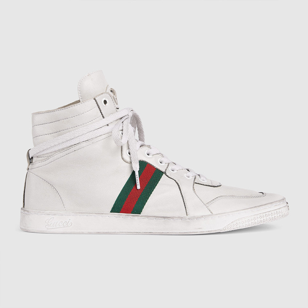 Gucci Men's Stretch High-top Sneaker in White Leather #337175