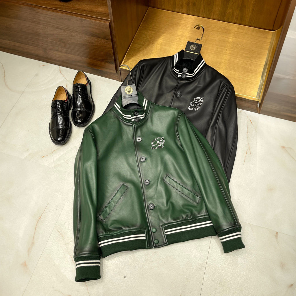 Berluti Buttoned Leather Baseball Jacket #96147