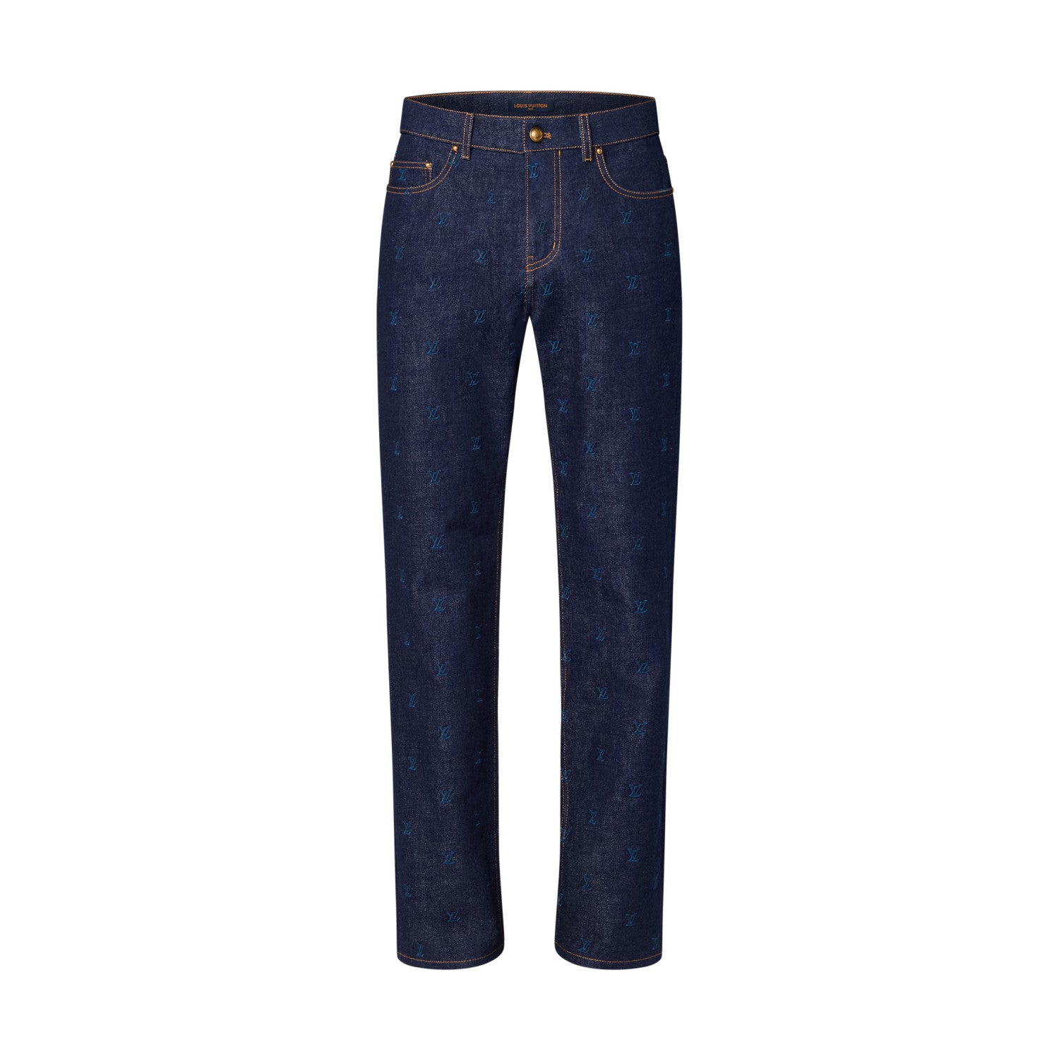 Louis Vuitton Men's Spring And Autumn Logo Embroidery Color Line Single Breasted Denim Long Sleeved Jacket Jeans Pants Set Suit #75393