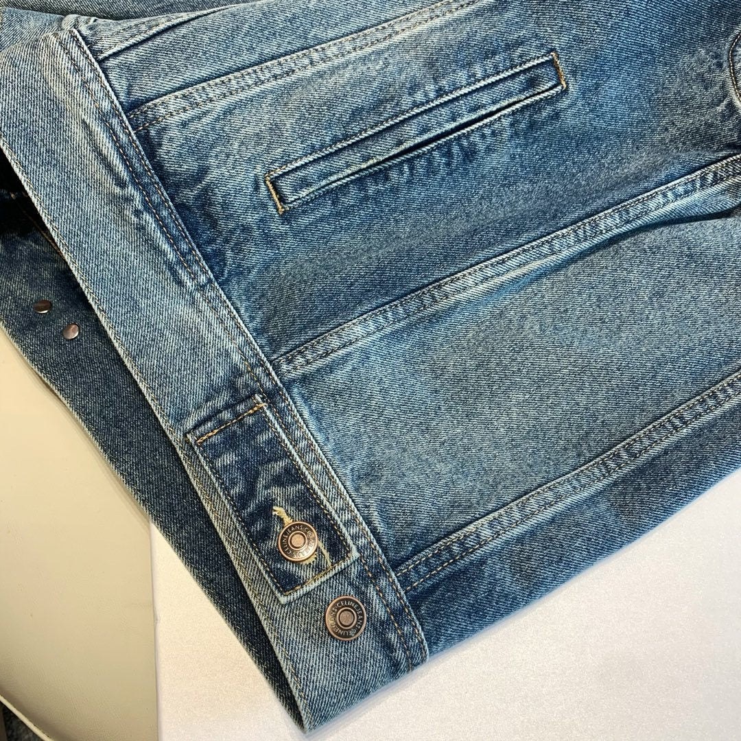 Celine Men's Autumn Blue Denim Single Breasted Hooded Jacket #75786