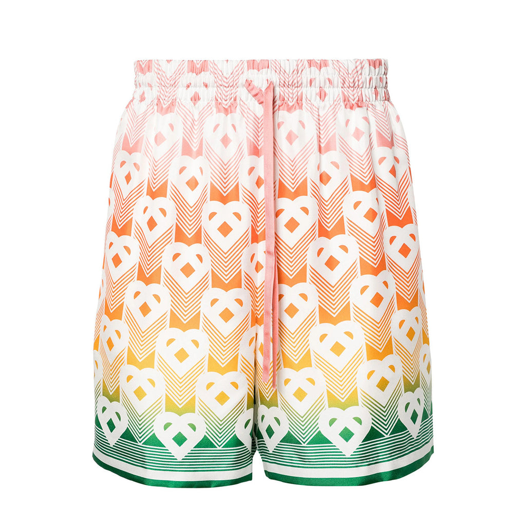 Casablanca Men's Summer Gradient Heart Printed Silk Short Sleeve Shirt Casual Elastic Lace-Up Shorts Ngvp  #8677