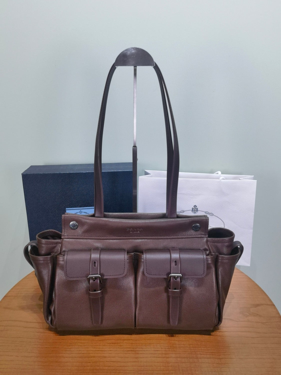 Prada Route Medium-sized Cowhide Leather Handbag Classic Spacious Multi-pocket Tote Bag For Women With A Single Shoulder Strap And Patchwork Belt Accents Bags 1BG645 #196267