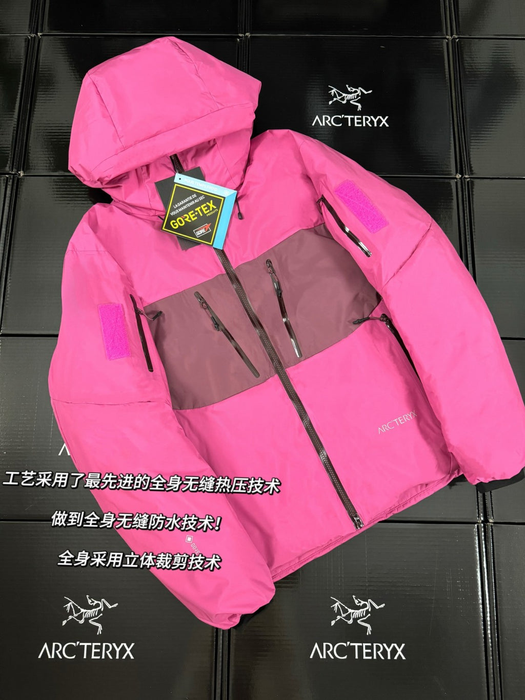 Arcteryx Men's And Women's Fall And Winter Splicing Logo Hard Shell Hooded Zipper Down Long Sleeved Jacket #73883