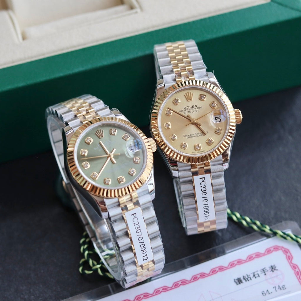 Rolex Women's Log-type Series Automatic Mechanical Movement Water-resistant Diamond-encrusted Green Dial Stainless Steel Bracelet 31mm Watch #77786