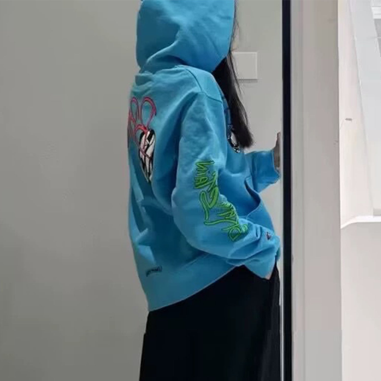 Chrome Hearts  Men's Women's Spring And Summer Fashion Letter Graffiti Blue Casual Loose Hooded Sweatshirt #98725