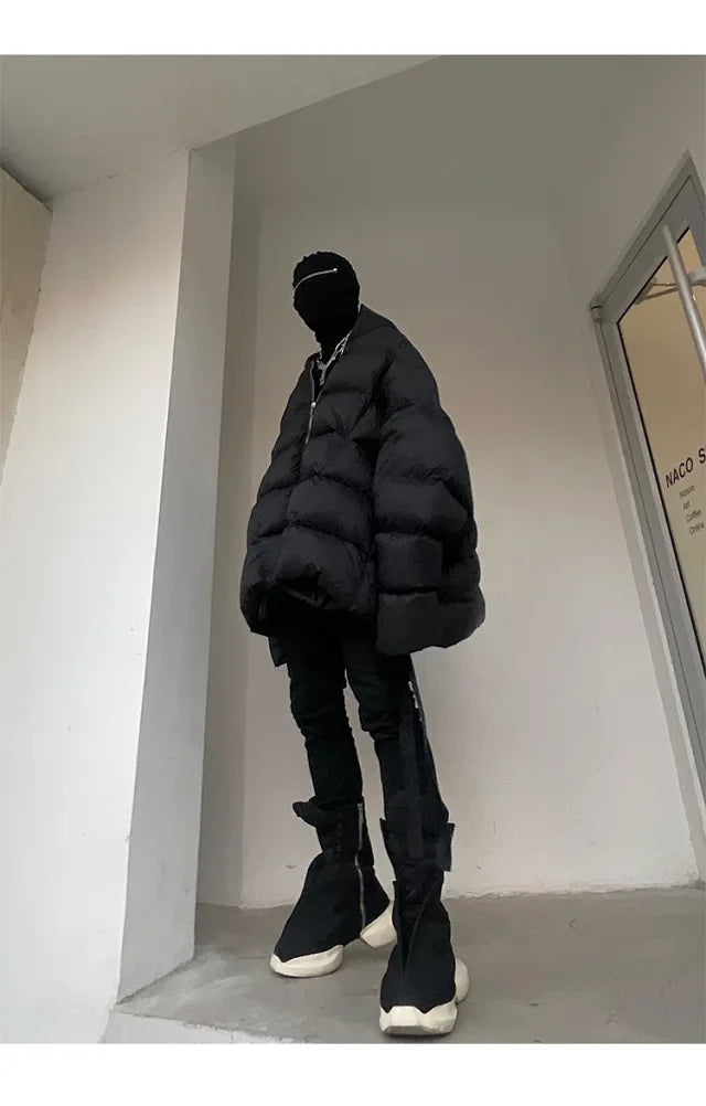 Rick Owens Men's Winter Diablo Style Solid Color Bat Sleeve Loose Hooded Long Sleeve Puffer Down Jacket Ngvp #8833