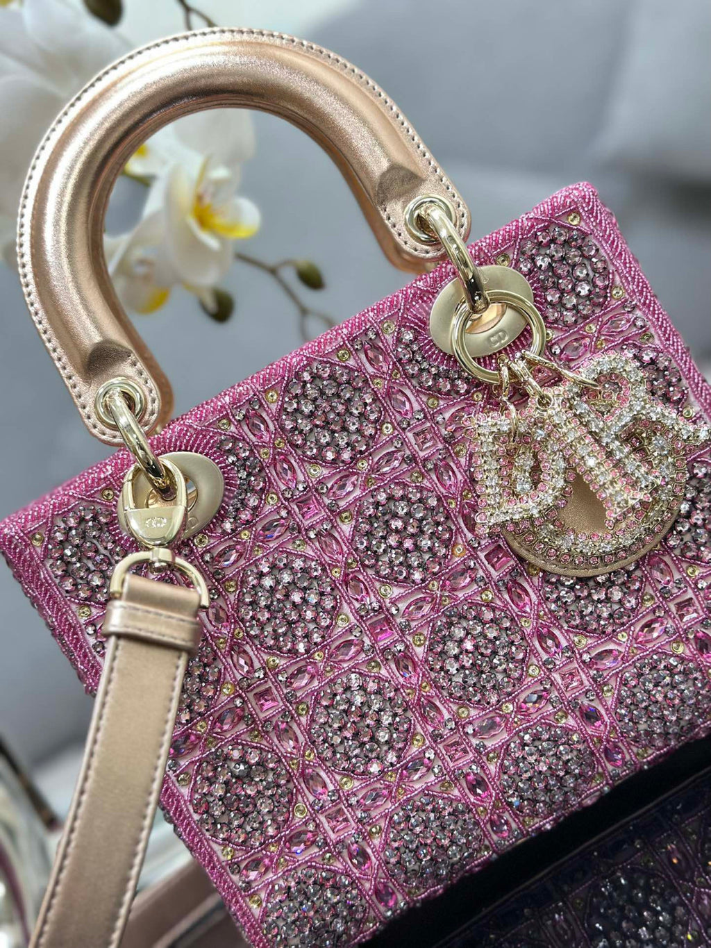 Dior Classic Diamond-quilted Embroidered Blue Metallic D.I.O.R. Charm Cowhide Leather Handle Clutch Crossbody Bag Princess Diana-style Bag Bags #196495