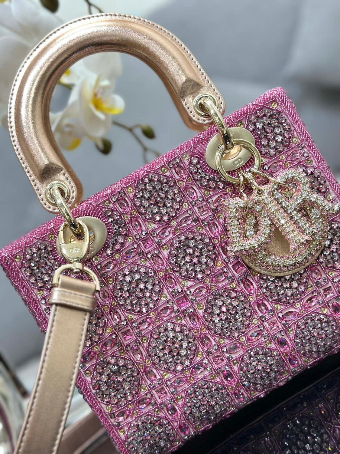 Dior Classic Diamond-quilted Embroidered Blue Metallic D.I.O.R. Charm Cowhide Leather Handle Clutch Crossbody Bag Princess Diana-style Bag Bags #196495