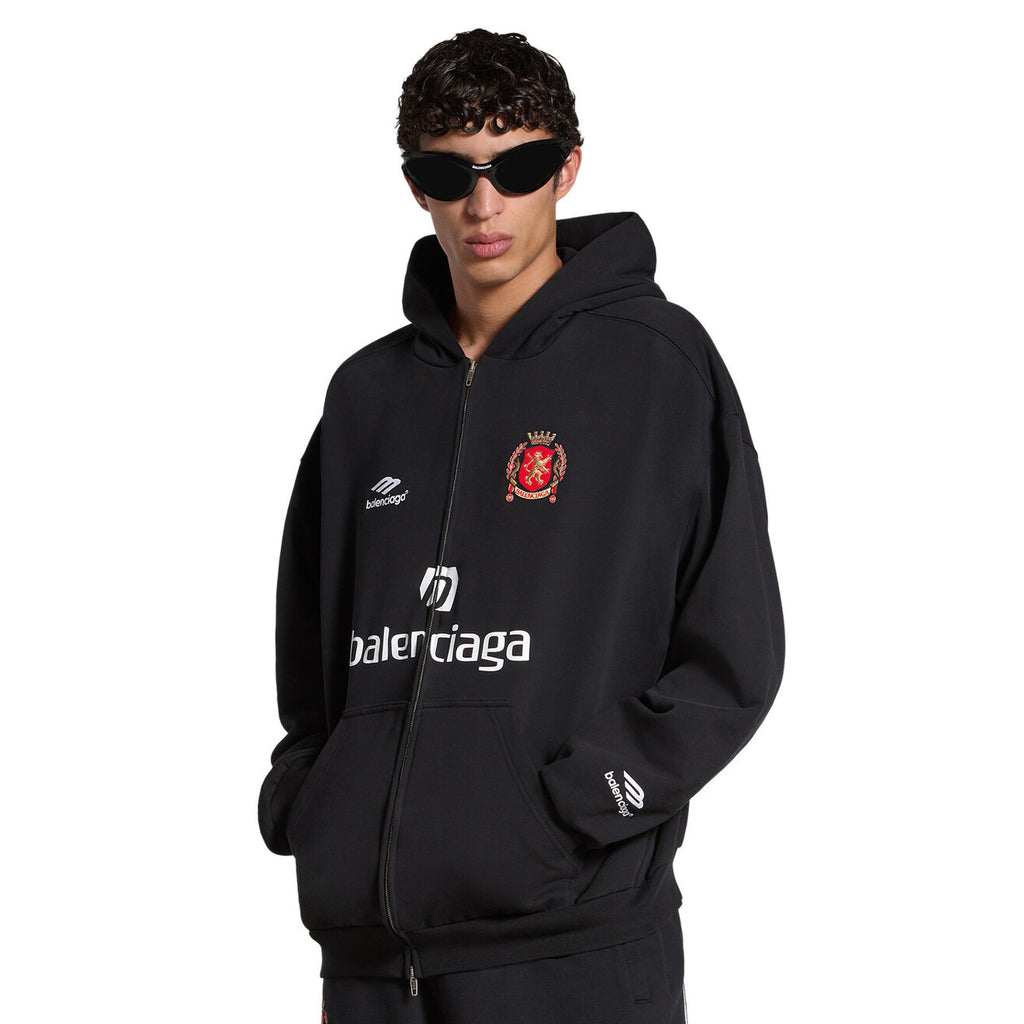 Balenciaga Shanghai Soccer Hoodie Men's Spring Autumn Black and White Medium Fit Zip Up Hooded Zip Up Long Sleeve Jacket #76768