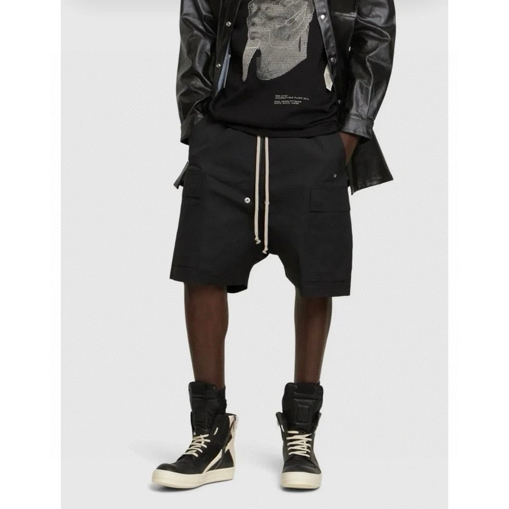 Rick Owens Men's Summer High Street Elastic Waist Tie Straight Solid Color Casual Nylon Shorts #71641