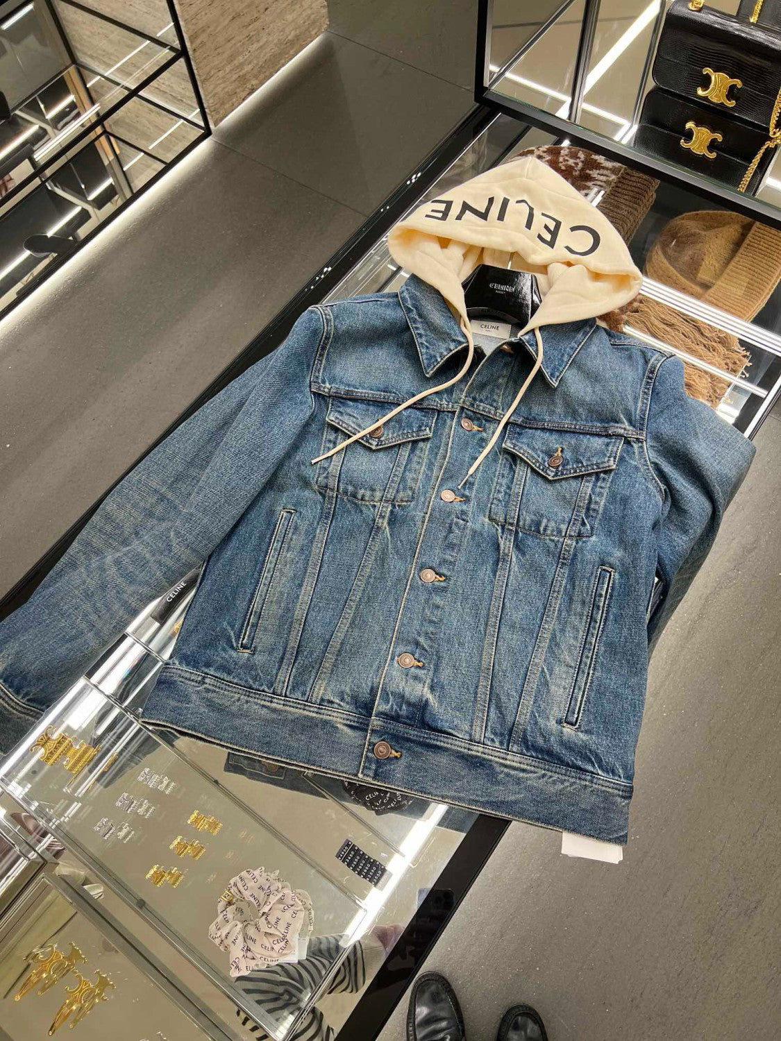 Celine Men's Autumn Blue Denim Single Breasted Hooded Jacket #97489