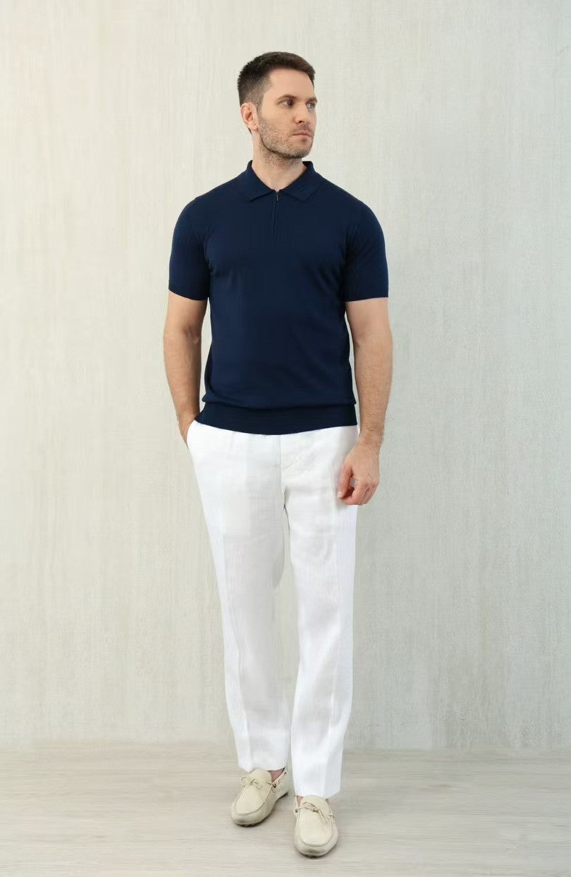 Loro Piana Men's Summer Solid Color Half Zip Straight Short Sleeve Polo Shirt Ngvp #1555