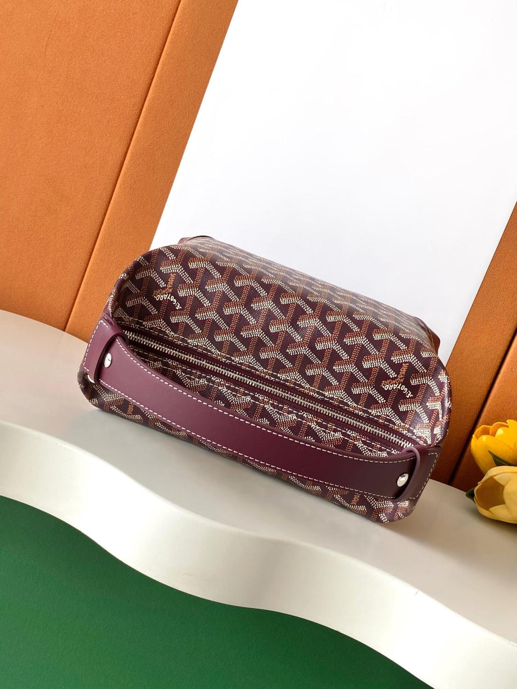 GOYARD Men's and Women's Solid Color Printed Zipper Leather Handbag Storage Bag Bags #77775