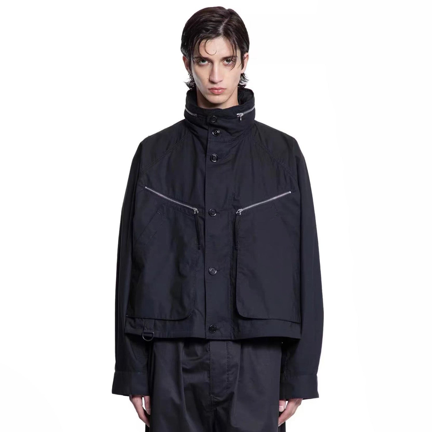 Lemaire Men's Fall And Winter Black Simple Loose Silhouette Paratrooper Workwear Zipper Jacket Tide Ngvp #2636