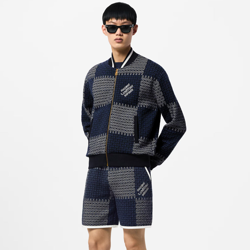 Louis Vuitton Men's Spring And Summer Letter Jacquard Knit Single Breasted Short Sleeved Shirt Drawstring Casual Shorts Suit Set #73114