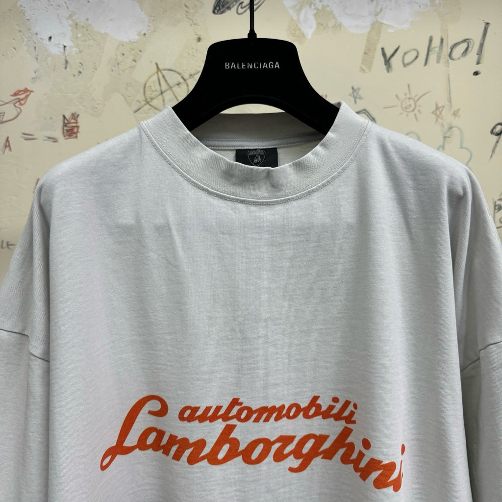Balenciaga x Lamborghini Men's and Women's Summer Car Print Round Neck Pullover Drop Shoulder Regular Fit Cotton Long Sleeve T-Shirt #75253