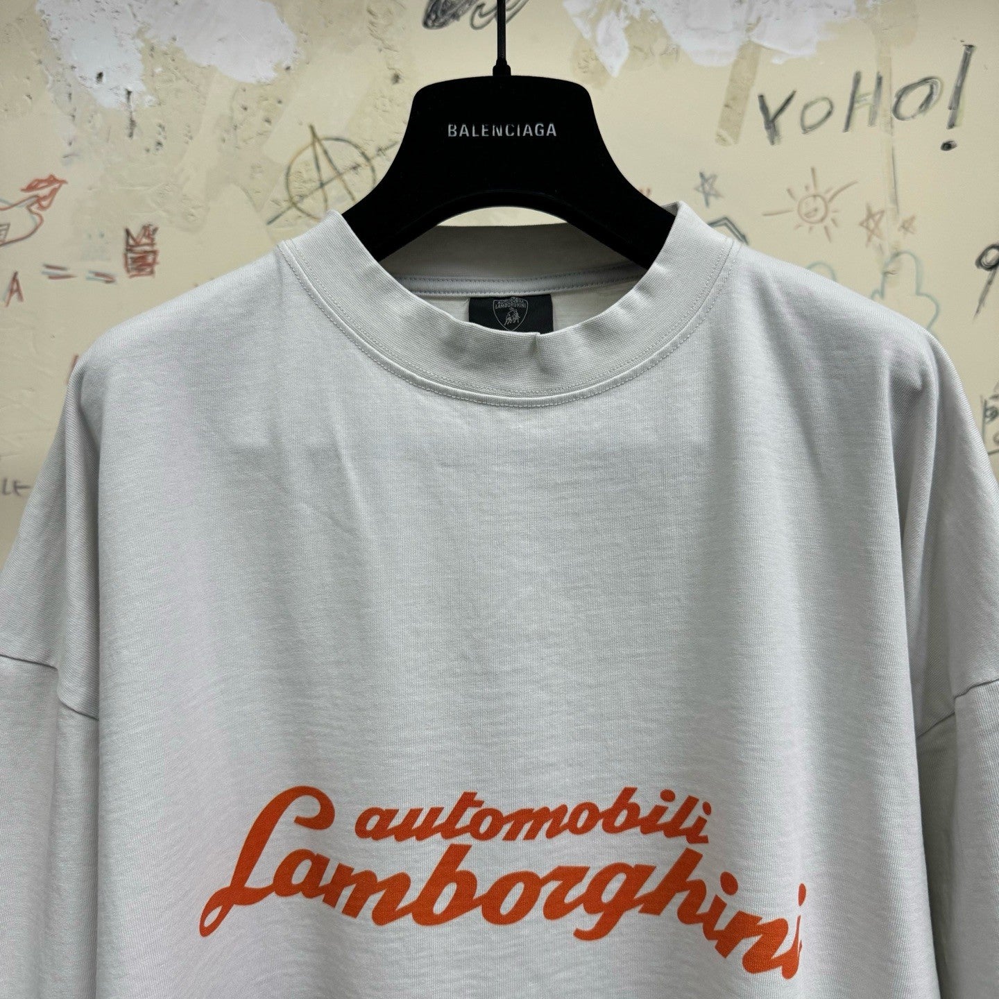 Balenciaga x Lamborghini Men's and Women's Summer Car Print Round Neck Pullover Drop Shoulder Regular Fit Cotton Long Sleeve T-Shirt #75253