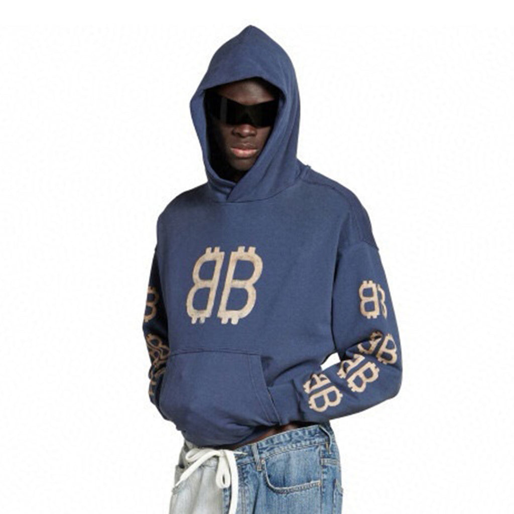 Balenciaga Men's Spring And Autumn Bitcoin Printed Logo Hooded Sweatshirt Fashion High Street Trend Long Sleeve Top Pullover Hoodies Ngvp #8692