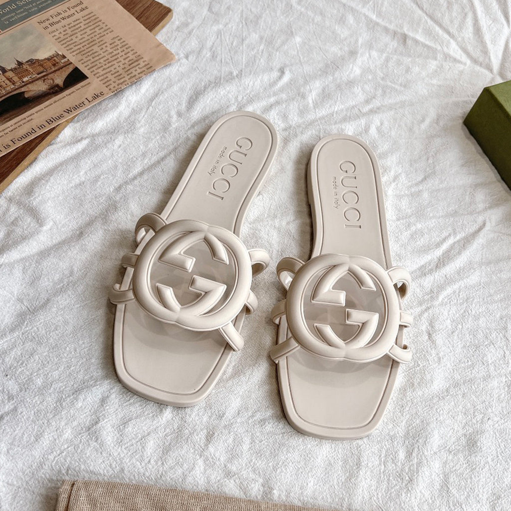 Gucci Women's Summer Double G Hollow out Square Head Flat Slippers Solid Color Casual Shoes #81341