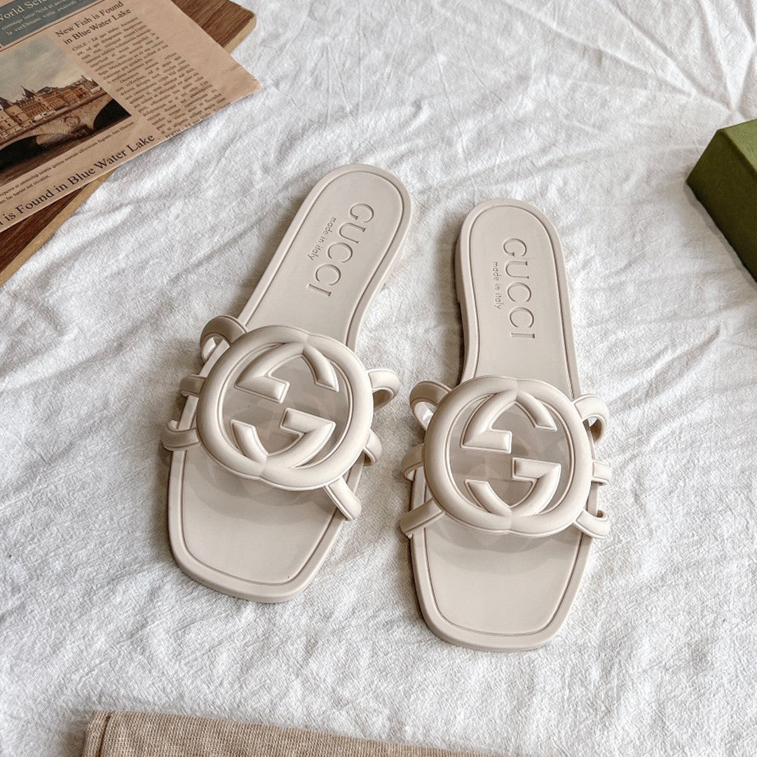 Gucci Women's Summer Double G Hollow out Square Head Flat Slippers Solid Color Casual Shoes #81341