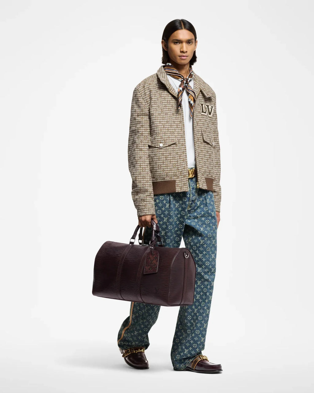 Louis Vuitton Men's Spring Autumn Monogrammed Jacquard Wool Harrington Blouson Zipper Long Sleeve Jacket #71837