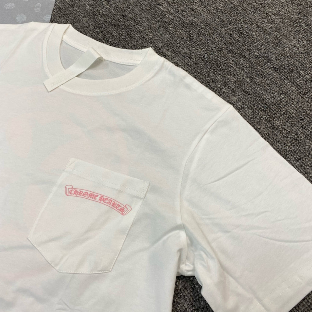 Chrome Hearts Men's and Women's Summer Solid Color Printed Round Neck Cotton Short Sleeve T-Shirt #77935