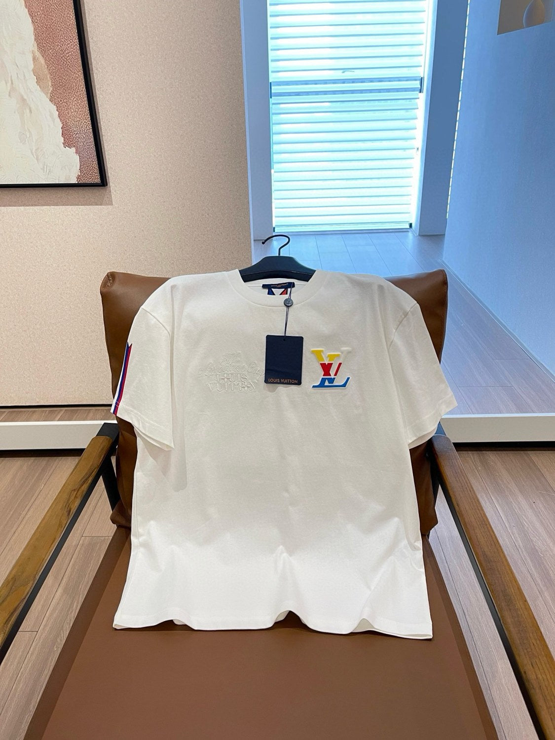 Louis Vuitton Men's Summer White Logo Embroidered Crew Neck Cotton Short Sleeve T-Shirt #72787