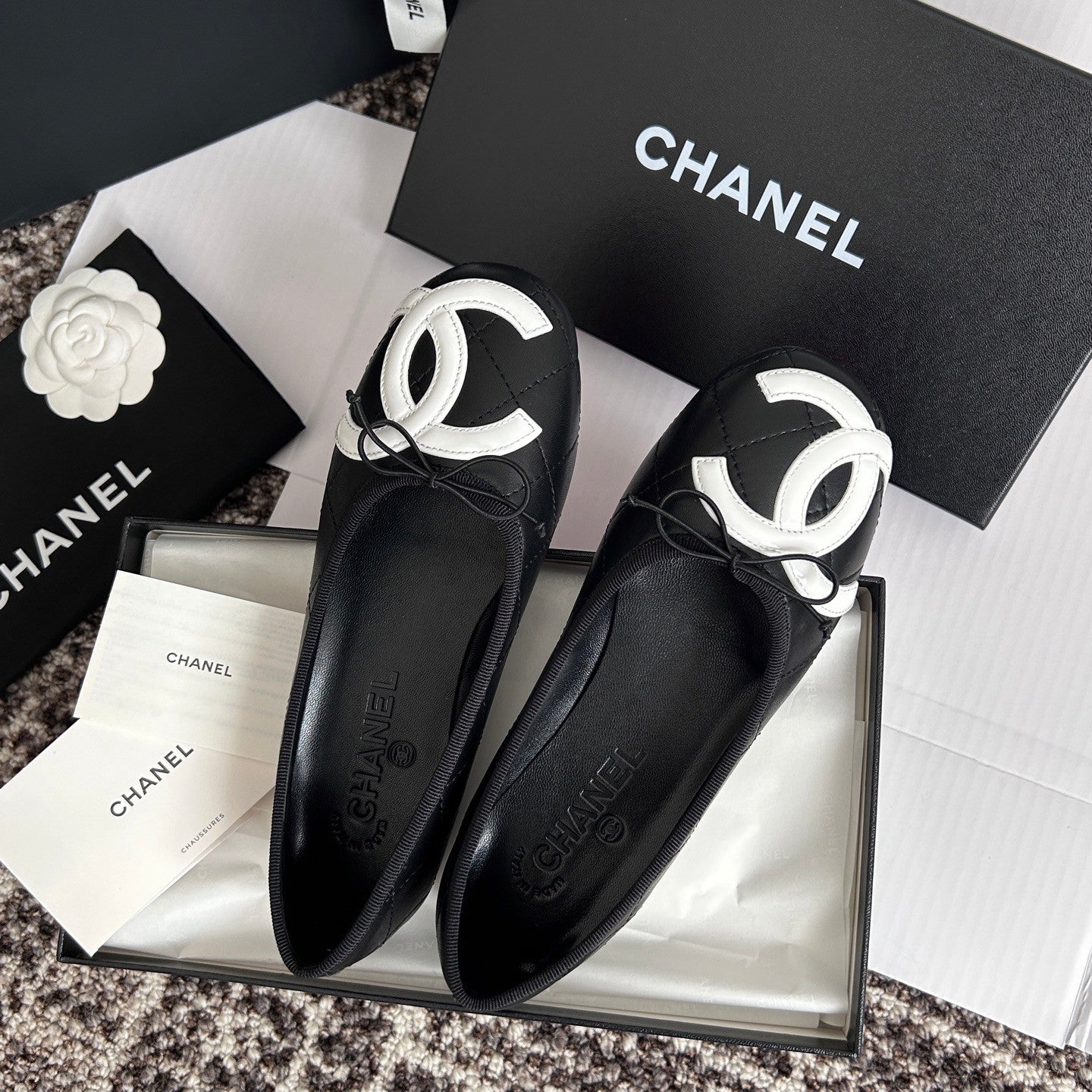 Chanel Lambskin Cambon Quilted Ballerina Flats #310355