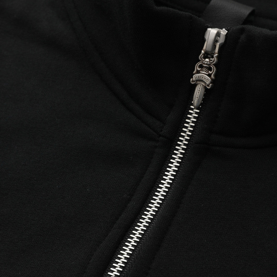 Chrome Hearts Men's And Women's Spring/Fall Fashion Casual Solid Color Collared Half-Zip Sweatshirt Solid Color Relaxed Wide Leg Pants Suit Set #79526