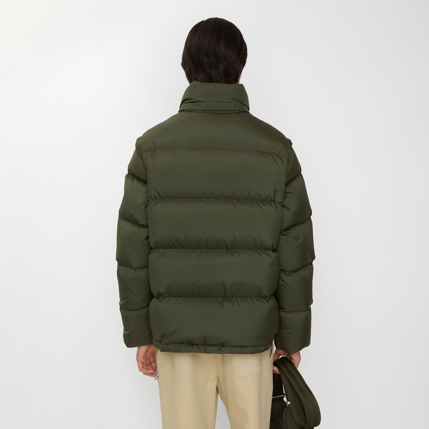 Burberry Detachable Sleeve Puffer Jacket in Flax Men's Nylon #335005