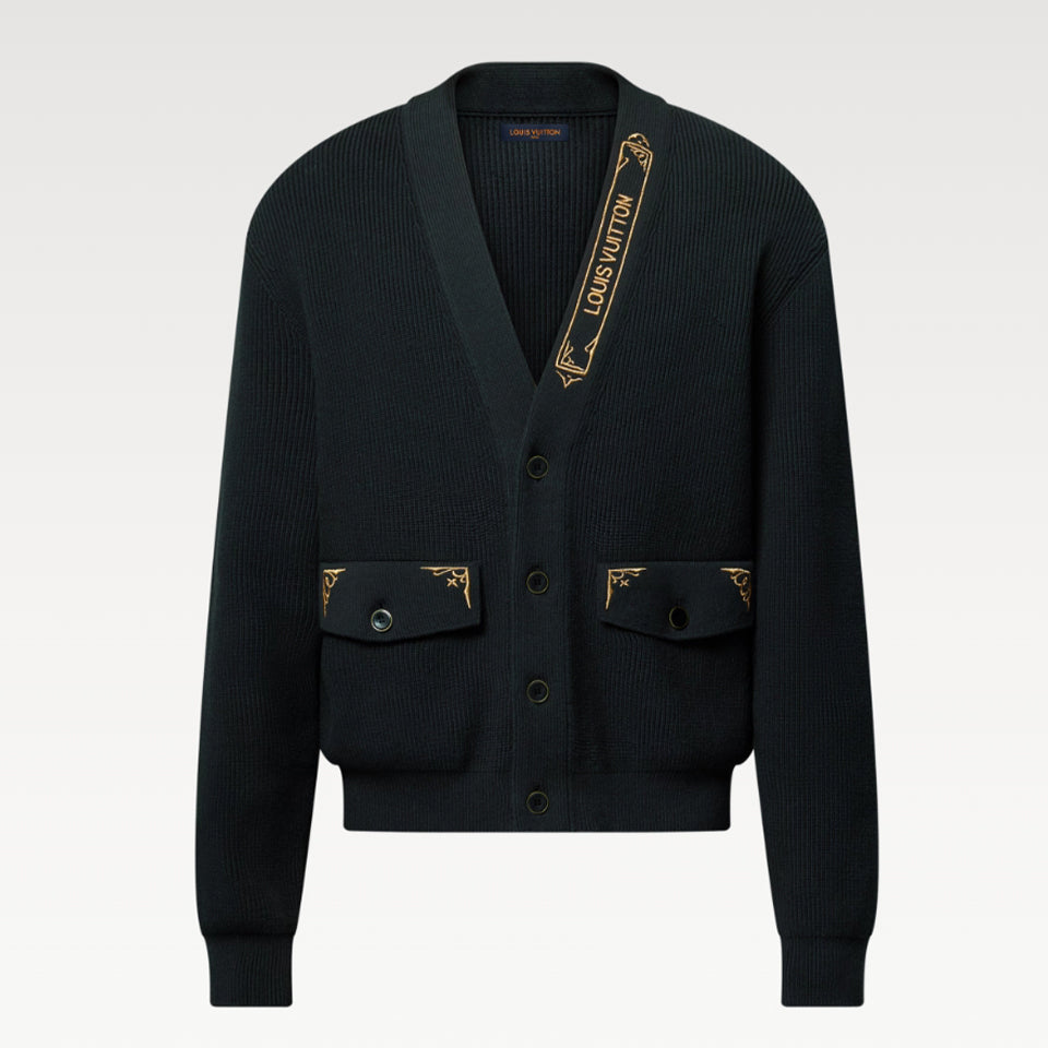 Louis Vuitton Men's Spring And Fall V-Neck Logo Embroidery Single-Breasted Long-Sleeved Solid Color Cotton Blend Cardigan #81267