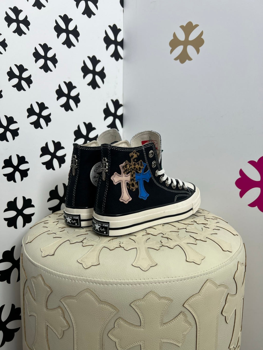 Chrome Hearts x Converse Men's And Women's Spring/fall Fashion Casual Round Toe Lace Up Flat High Top Canvas Sneakers Shoes #79323