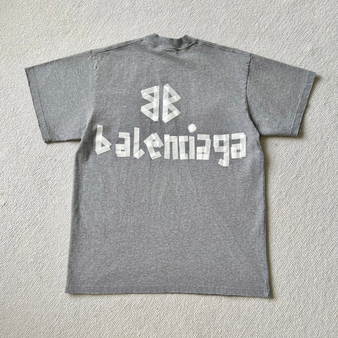 Balenciaga Men's Summer Letter Logo Print Round Neck Regular Fit Short Sleeve T-Shirt #73475