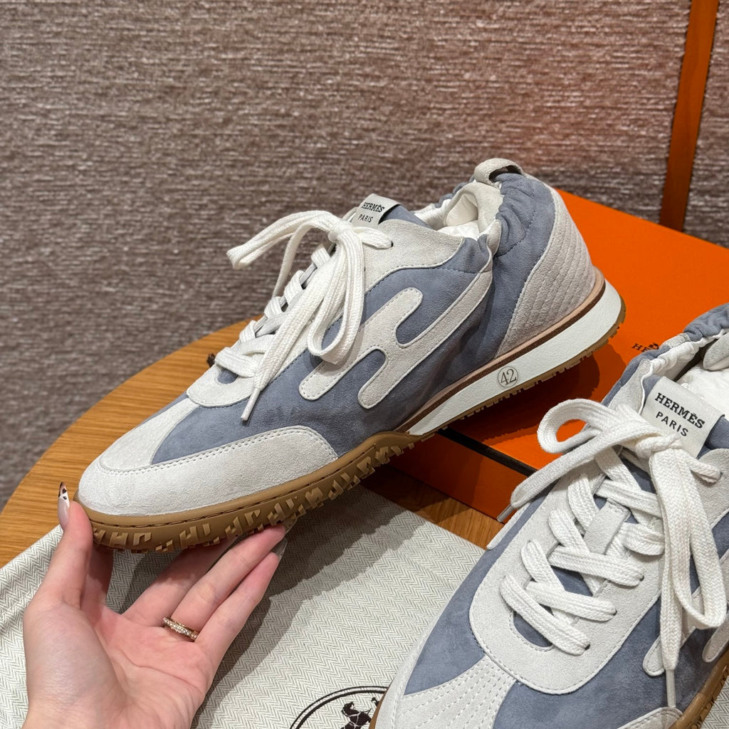 Hermes Jet Men's And Women's Spring/Fall Fashion Casual Round Toe Lace Up Low Top Suede Rubber Sole Training Shoes Sneakers #78581