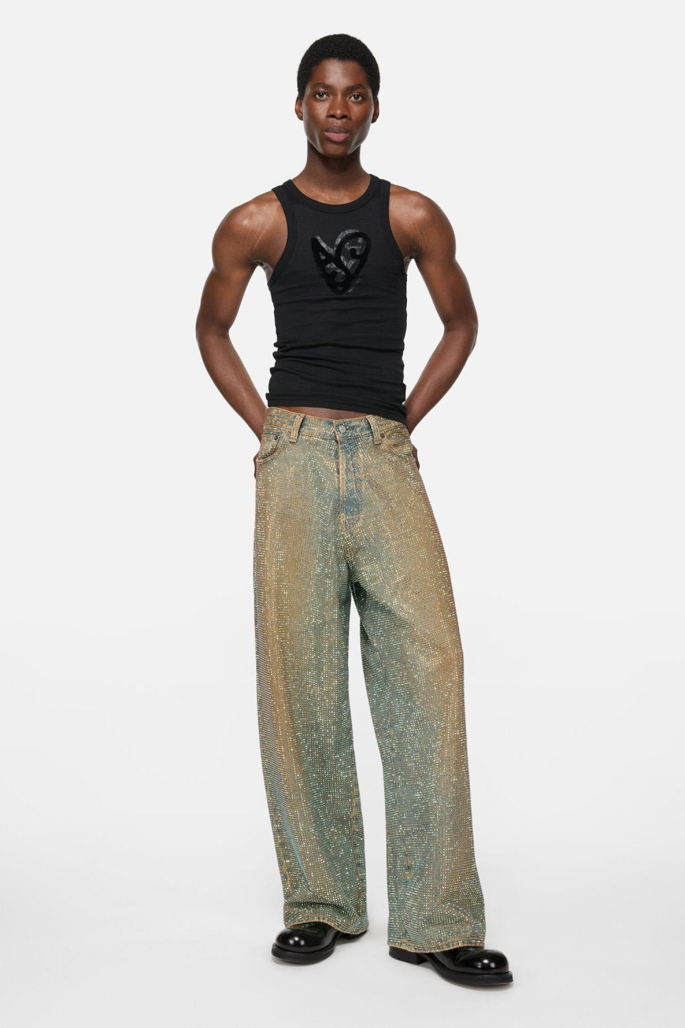 Acne Studios Men's & Women's Vintage Flocked Graffiti Print Summer Crew Neck Sleeveless Pullover Solid Color Tank Top Vest #81755