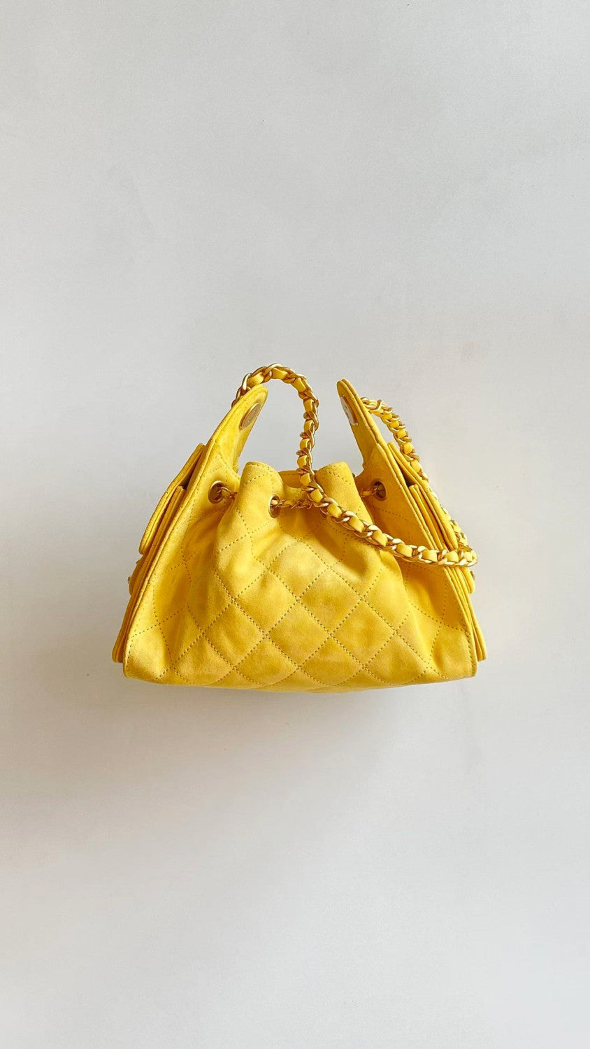 Chanel 25 Women's Mini Bag Suede-Effect Calfskin And Gold-Tone Metal Yellow #332928