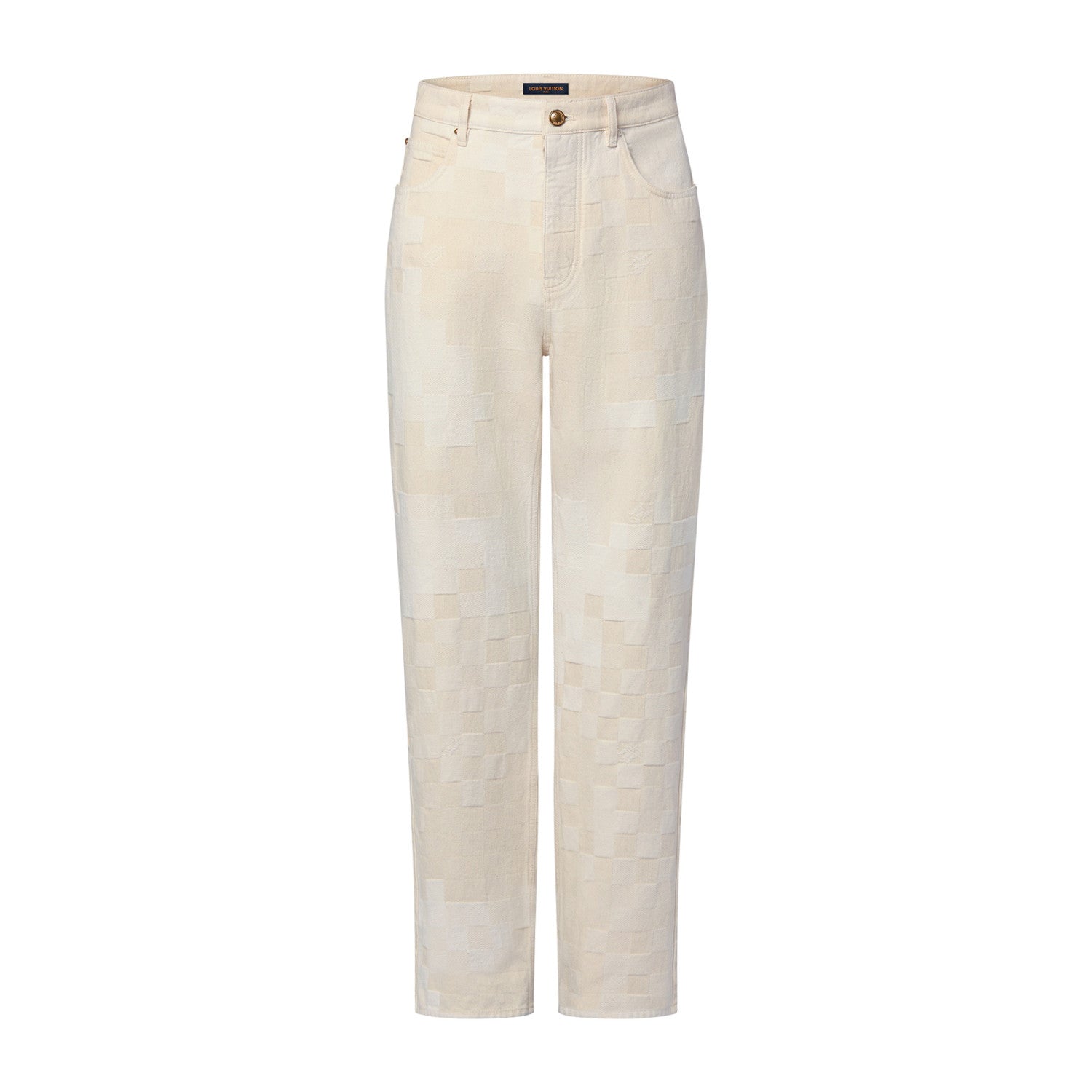 Louis Vuitton Men's Spring Summer Beige Plaid Jacquard Mid-Rise Straight Leg Jeans Pants #99881