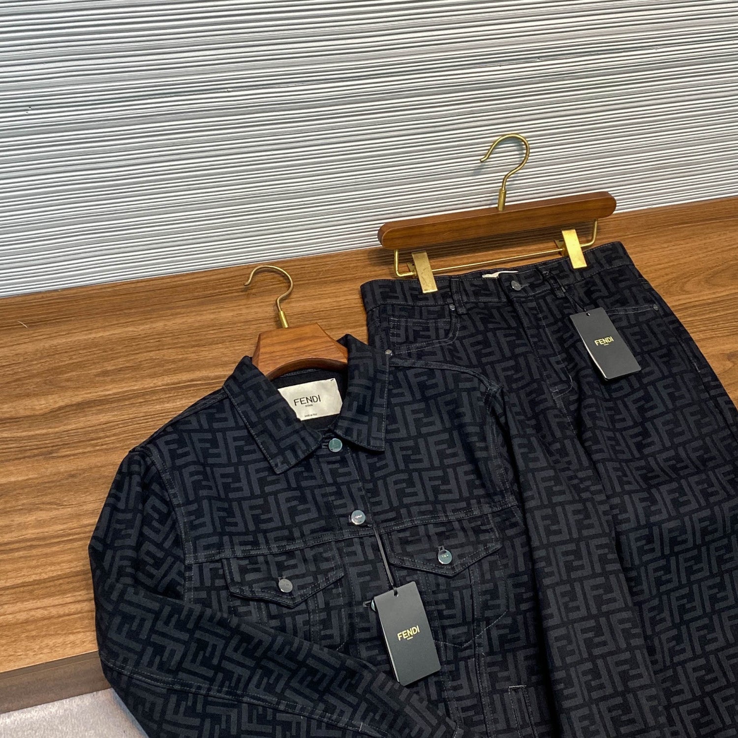 Fendi FF Motif Denim Jacket Long Jeans Jeans Black #333143